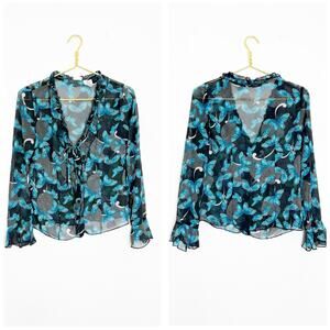 Vintage Y2K Fairy Butterfly Ruffle Bell Sleeve Buttondown Size Small Whimsygoth